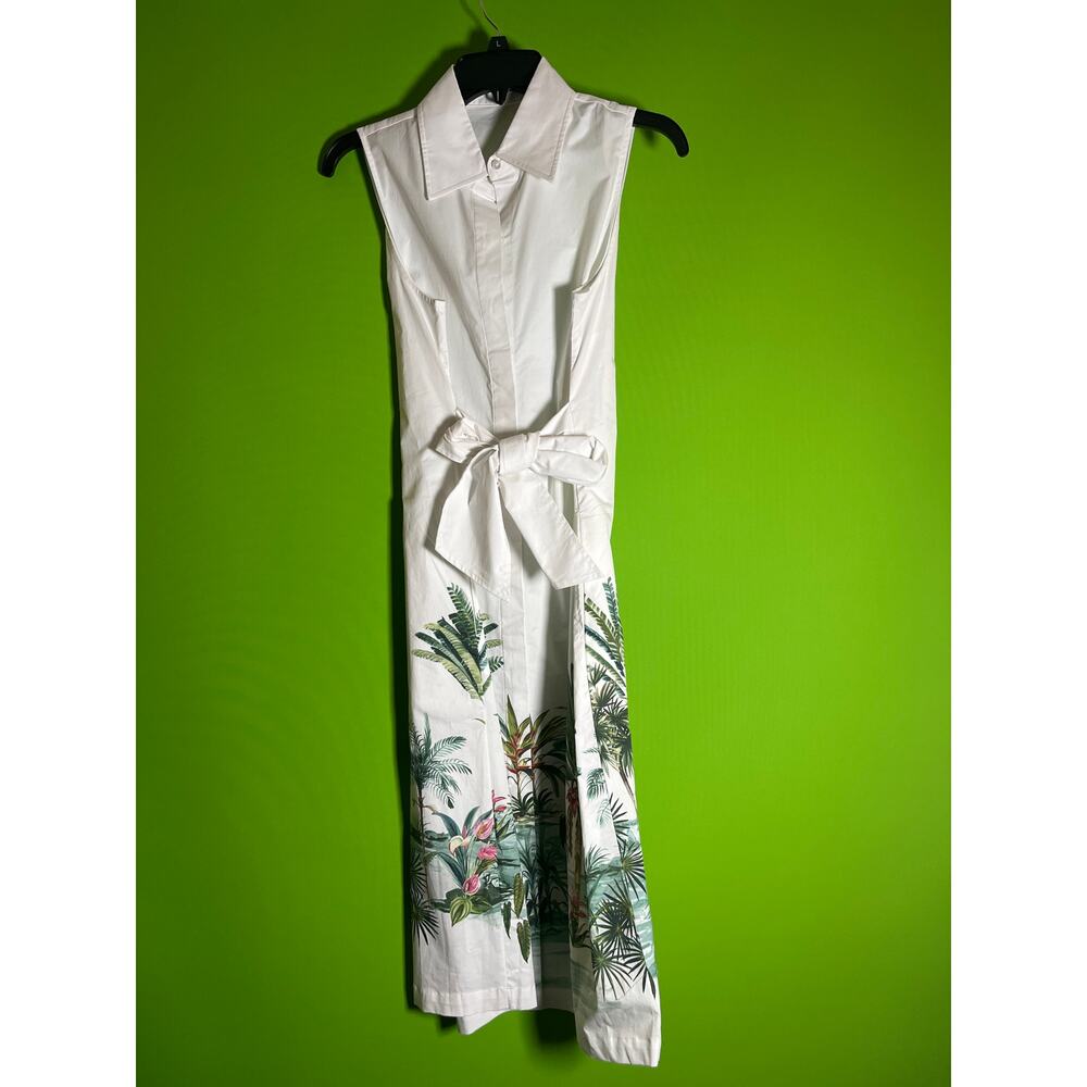 J. McLaughlin Suvi Shirt Classic Sleeveless Botanical Cotton Dress Size L - Picture 2 of 3